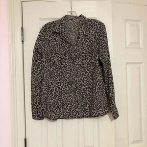 Soft surroundings Leopard print Button‎ Up Long Sleeve Blouse Medium